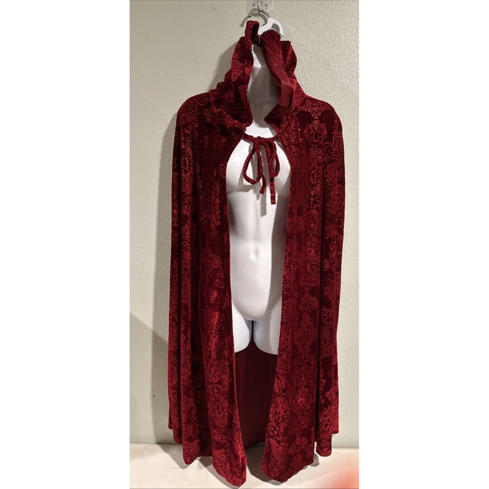 Red Velvet Hooded Cloak Cape Adult Unisex Halloween Paisley Long Tie Large